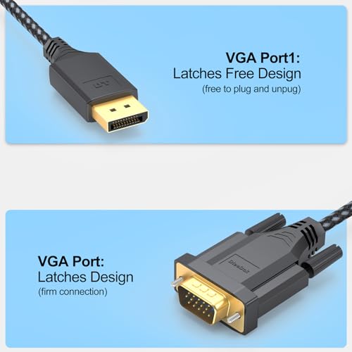 DteeDck DisplayPort to VGA Cable 6ft 10 Pack, Display Port DP to VGA Adapter Cable Converter Male to Male Braided Cord for Monitor Desktop Laptop Display Projector HDTV