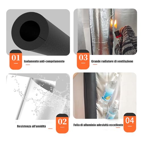 Guaina isolante autoadesiva per tubi, 34 mm x 50 mm x 95 cm, tubo in schiuma pre-fessura, per protezione invernale dal gelo, ideale per sistemi di irrigazione e irrigazione all'aperto