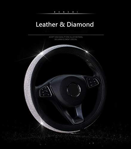 New Diamond Leather Steering Wheel Cover with Bling Bling Crystal Rhinestones, Universal Fit 15 Inch Car Wheel Protector for Women Girls,Black
