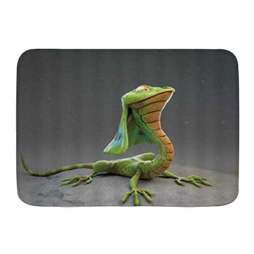 Non-Slip Bath Mat, Cartoon Lizard Green Gecko Reptile Species, Personnalised Decor Bathroom Floor Rug, 75 x 45 cm