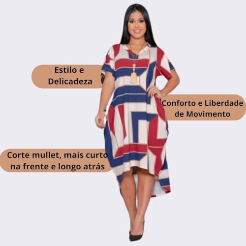 Vestido Feminino Mullet Plus Size Viscolycra Midi Estampado (BR, Alfa, Único, Plus Size, Regular, Pl