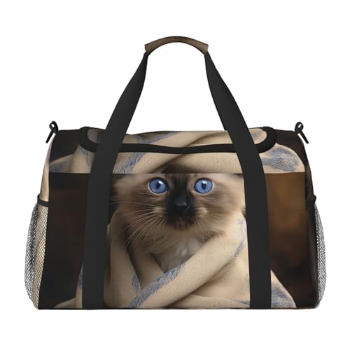 Travel Duffel Bag Lightweight Waterproof Carry On Tote Bag Foldable Weekender Overnight Bags Cat On Blanket Sport Gym Bag For Women Men