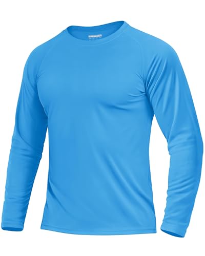 Image of TACVASEN Men's Sun Protection T-Shirt UPF 50+ UV Protection Long Sleeve Tops Work Fishing Swimming Shirt Rash Guard Top Azure Blue