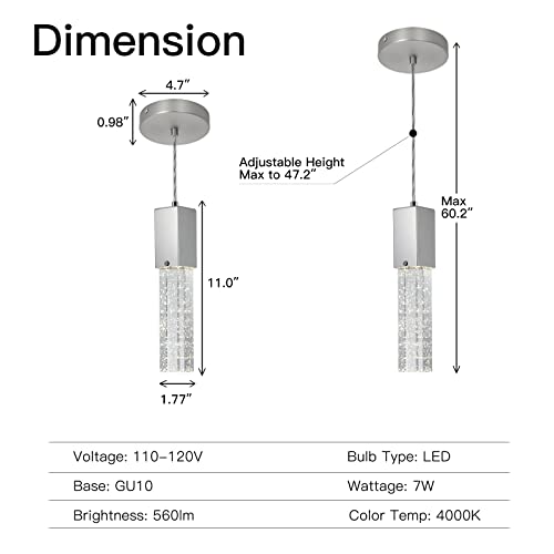 Huong Son Modern Led Bubble Glass Pendant Light, Silver Chrome Pendant Lighting 4000K, Adjustable Mini Contemporary Pendant Light Fixtures, Gu10 Bulb Included, 1-Light #TOP4