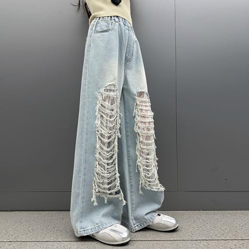 Jean Y2K fille à coupe droite et taille élastique en denim léger - 6