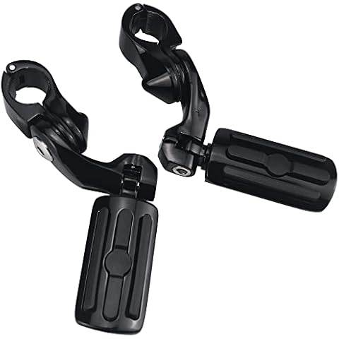 Hokuotolite Short Adjustable Foot Pegs Mounts Clamps Kit for Harley Davidson Touring Electra Road King Street Glide with 1.25 Engine Guard(Black) Cover