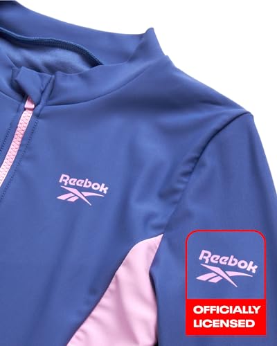 Reebok Girls' Rash Guard Bathing Suit - UPF 50+ Quarter Zip Long Sleeve One Piece Bathing Suit - Monokini for Girls (7-12)3