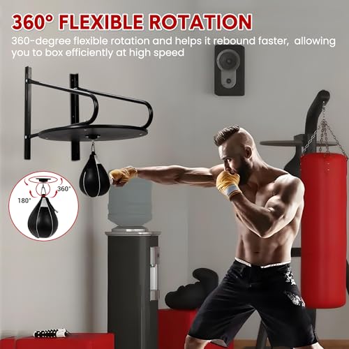 Heavy-Duty Adjustable Speed Bag Platform, 24-Inch Wall Mount Boxing Kit with 360° Swivel for Professional Home Gym Training by PeakPursuit - Image 8