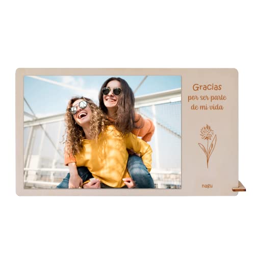 Gracias - Marco de fotos de madera, portafotos con frases originales y bonitas para hacer un regalo original a hombres o mujeres, para un amigo invisible, san valentin, dia del padre o madre