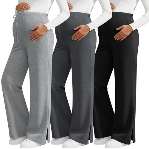 Sweetyweee 3 Pack Women's Maternity Pants, Over The Belly Pregnancy