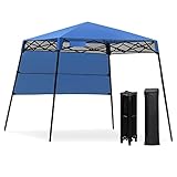 gymax gazebo pieghevole da giardino, tendone da esterno per eventi, anti-uv e impermeabile, con parete laterale e borsa di trasporto, disponibili di 3-4 persone, 181x181x210 cm, blu