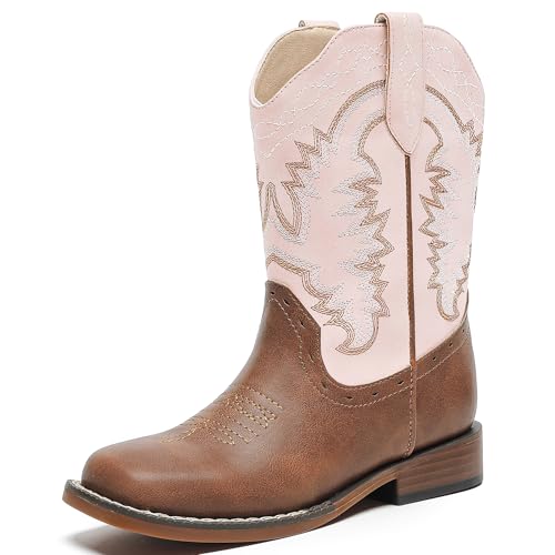 Kids Cowboy Boots for Boys Girls Western Riding Shoes Square Toe Wide Calf Hunting Walking Adventure Toddler Little Big Kid
