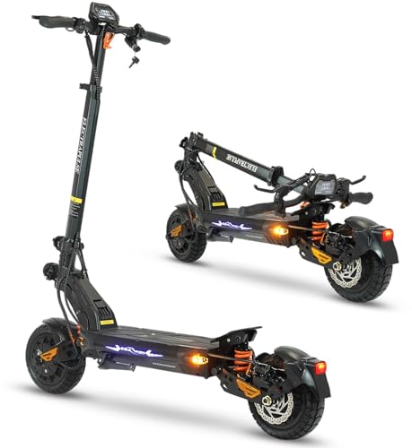 Dual Motor Off Road Electric Scooter for Adults – 5000W Fast E Scooter, 45 Miles Long Range, 45 MPH Max Speed, 52V 25.6Ah Battery, Heavy Duty 400 LB Capacity, Foldable Design with Full Suspension
