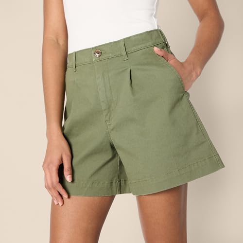 Amazon Essentials Women's High-Rise Relaxed-Fit A-line Elastic Back Shorts, Dark Olive, 2 by Amazon Essentials - Used condition - Image 3