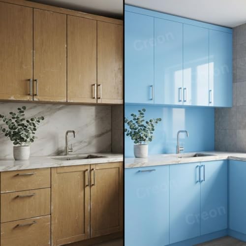 Image of Sky Blue Glossy Peel and Stick Wallpaper Self-Adhesive for Countertops, Kitchen, Cabinets, Waterproof, Removable, Easy to Apply, Decorative Vinyl (12 x 150 inch, Sky Blue Glossy)