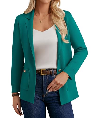 GRACE KARIN Sweater Blazer for Women Business Casual Long Sleeve Work Blazer Dressy Fall Stretch Open Front Cardigan Blue