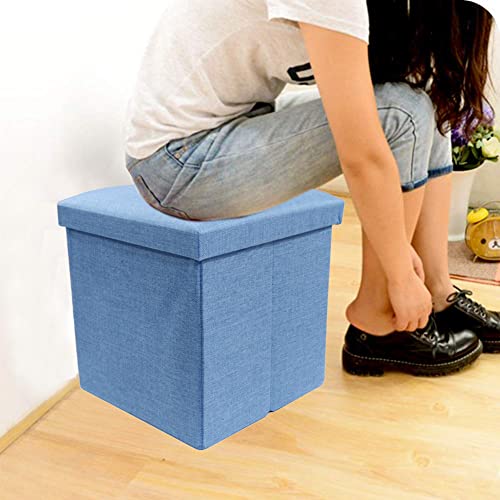 Image of Portable & Foldable Storage Stool for Living Room 30x30x30 cm (363-10) Polyester, Weight Capacity-100 KG (SkyBlue)