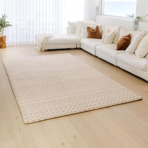 Muscle Mat Designer Relax Mat - 1.4 Thick Foam Base (Beige Geometric 6.6 ft x 10 ft)