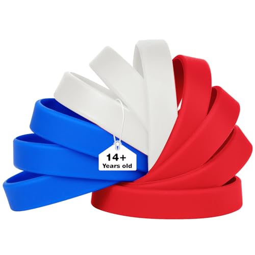 LVNRIDS - LVNRIDS 50 Pcs Bracelets en Silicone Hommes Femmes, 20.2 cm longueur Sports Caoutchouc élastique Bracelet en silicone pour activités fournitures d’enseignant Fête bleu/rouge/blanc