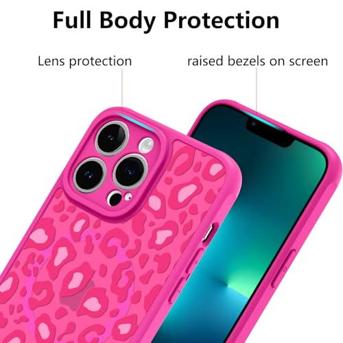 Image of KANGHAR Case for iPhone 13 Pro Max Hot Pink Leopard Printed Pattern | Cute Cheetah [Compatible with Magsafe] Protective Magnetic Case for Girls Women 6.7 inch