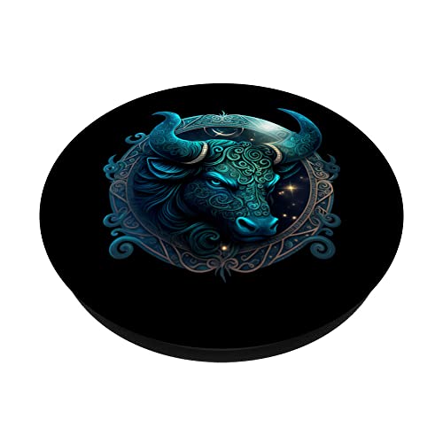 Astrology horoscope Zodiac Sign taurus PopSockets Swappable PopGrip, Black - Image 2