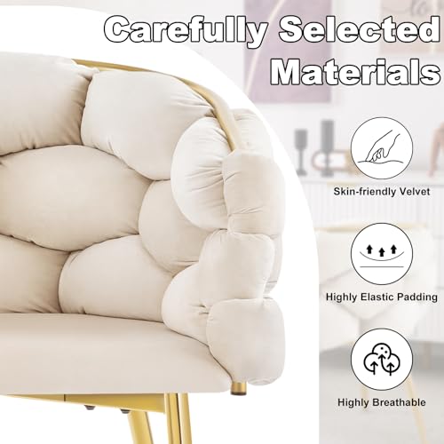 Lestarain Sessel Wohnzimmer, Armlehnensessel mit geflochtener Rückenlehne, Loungesessel Relaxsessel Lesesessel Einzelsofa, Polstersessel mit Samtbezug Metallbeinen, Beige, LUNI1018