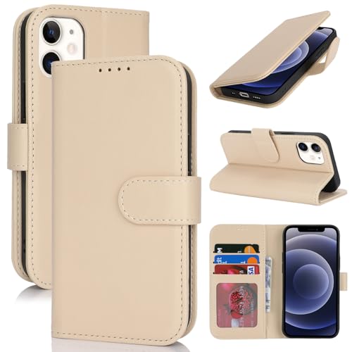 for iPhone 12 Mini Case Phone Leather Wallet with Card Holders Slots Magnetic Flip Cover Purse SunYoo Case etui Portefeuille Pour Femmes Homme Coque Porte Feuille Carte for iPhone 12Mini Cream