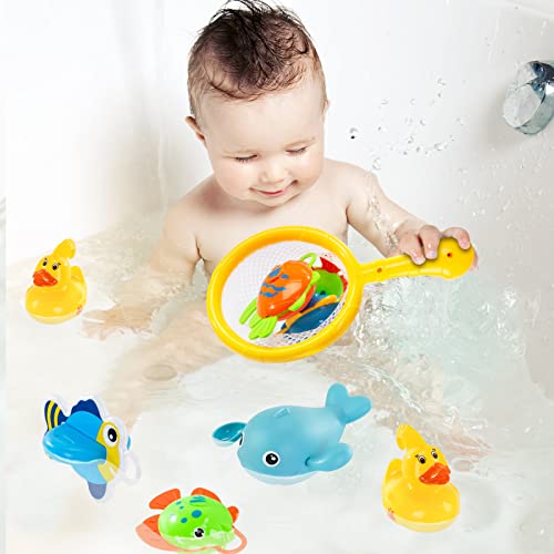 Shindel Bath Toys For Toddler, 14Pcs Fishing Wind-Up Bath Toys Yellow Duck Toys Bath Time Bathtub Toys For Toddlers Baby Kids Infant Girls Boys Bathroom For Age Of 18 Months And Up #TOP6