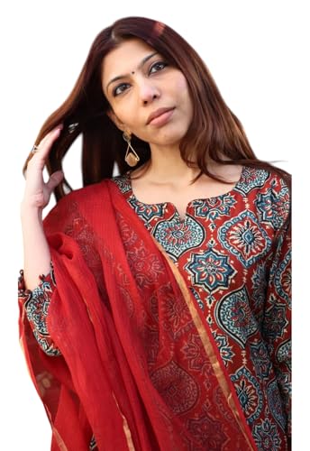 Ensemble Kurta de qualité en viscose de rayonne rouge cousu main avec dupatta imprimé