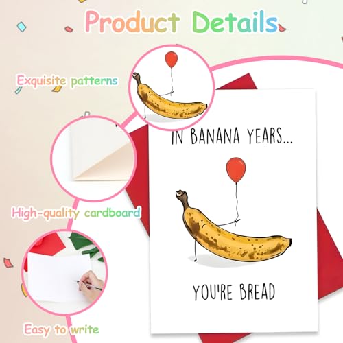 MOTIBACK Geburtstag Grußkarten-In Banana Year You‘re Bread-Humorvolle Glückwunschkarte Geschenk, Humor,Relax, Lustige Sprüche,Einladung Geburtstag, Ansichtskarte