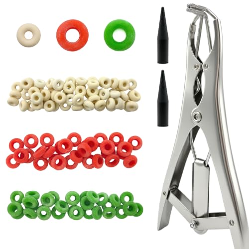 Goat Banding Kit, Livestock Castration Bander with Stainless Steel Expander Pliers, 120Pcs 2 Sizes Castrator Rings and Ring Installation Tool for Goats, Lambs, Calves, Sheep, Piglets