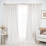 Best Home Fashion Lace Tulle Overlay Thermal Insulated Solid Blackouts - Rod Pocket - Set of 2 Panels - 52' W x 96' L - Beige