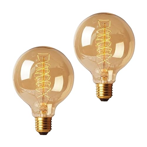 E27 ES Edison Screw Bulb 60W, Dimmable E27 Vintage Light Bulbs 610LM, Retro Spiral Filament G95 Bulbs, Warm White 2700K, 2 Pack