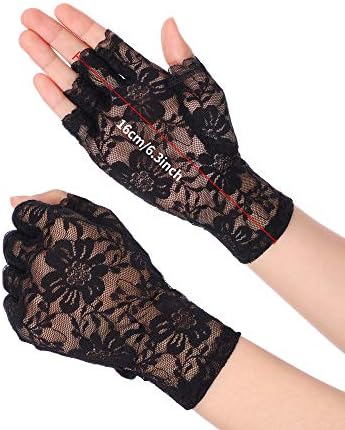 Skylety Sunblock Fingerless Bridal Lace Gloves Women Short Floral Gloves for Wedding Opera Tea Party