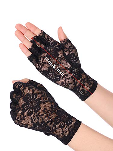 Skylety Fingerless Lace Gloves for Women 1920s Floral Gloves for Valentines Gift Opera Tea Party Wedding Bridal Dress up Costume