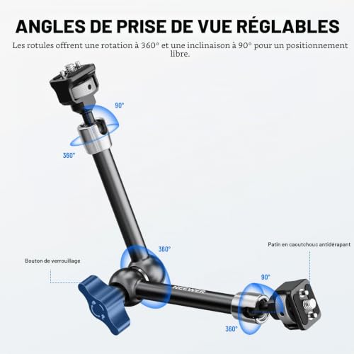 NEEWER Bras Magique articulé de 27,9 cm avec têtes sphériques à 360° et Broches de localisation pour Arri, Support de Moniteur d'appareil Photo avec vis de 6,35 mm pour caméra d'action Reflex,ST16 – vue 2