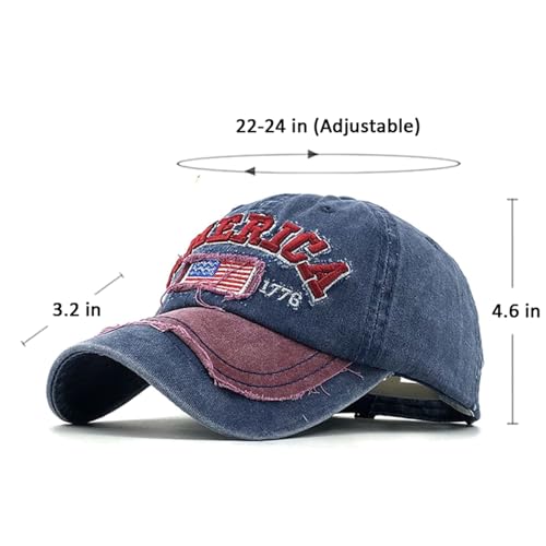 Image of Embroidery American Flag Baseball Cap for Men Women Vintage Washed Distressed Cotton Adjustable USA Dad Hat
