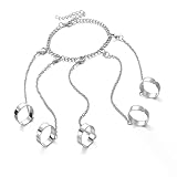 Vayrihom Anillo punk con pulsera de cadena, pulsera ajustable con anillo para mujer y hombre, pulsera esclava de plata, accesorios de joyería