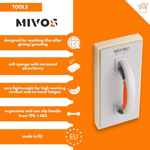 MIVOS Fliesenwaschbrett mit dichtem hochfestem Schwamm - Reibebrett mit 30 mm Hydro-Schwammauflage - Fliesenwaschbrett mit Schwammauflage - Fliesenwaschschwamm - Made in EU