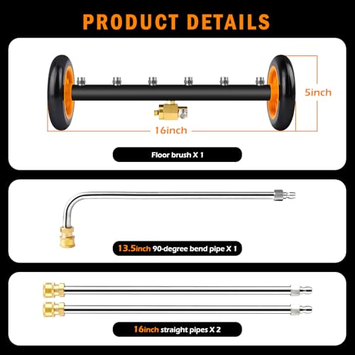Undercarriage Pressure Washer Attachment with 6 Nozzles, Siebwin 16\" Dual-Function Water Broom for Pressure Washer Undercarriage Cleaner with 3 Pieces Extension Wand, 4000 PSI, 6 Nozzles