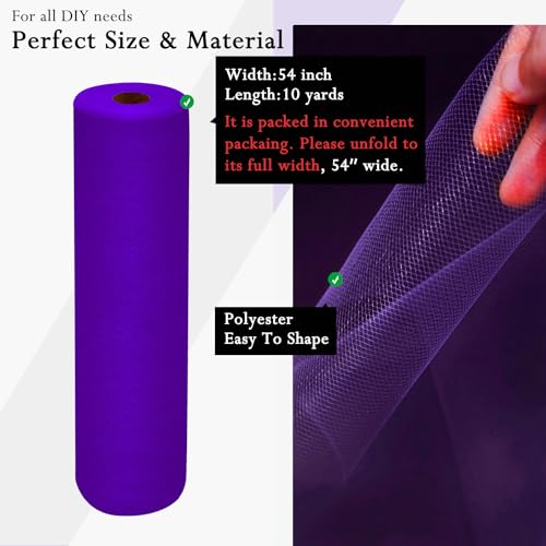Image of Purple Tulle Fabric Rolls 54 Inch by 10 Yards Fabric Tulle Bolt for Wedding Halloween Decorations Gift Wrapping DIY Tutu Baby Shower Table Skirt Birthday Party Craft Supplies