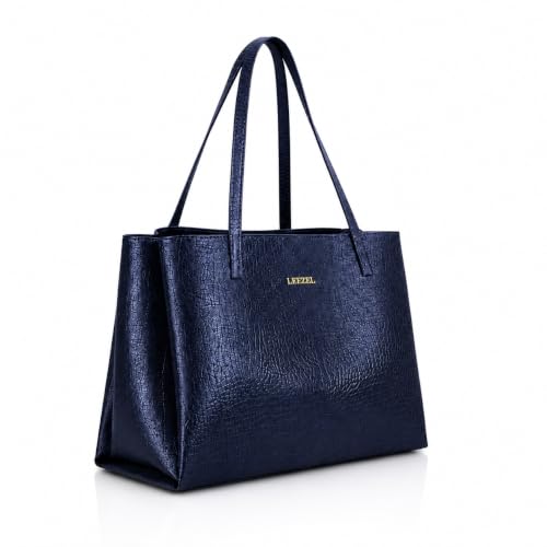Image of LEEZEL Women's Structured Tote Bag - Large Capacity Work & Travel Purse Croco Pattern Vegan Leather Stylish Tote Bag Classic Everyday Shoulder Bag