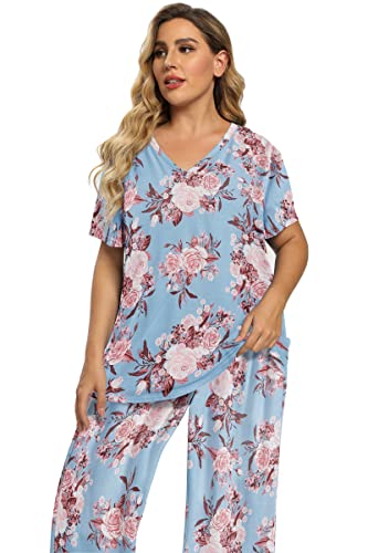 Image of Vozanet Women's V Neck Sexy Pajamas Capri Sets Mexican Style Floral Sleepwear 2PCS Totem Casual Nighty Plus Size M to 5XL