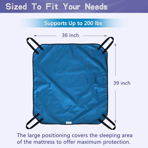 NEPPT Positioning Pad Draw Sheet Patient Transfer Board Lift Sheet Slide Protective Hospital Bed Mat with Handles for Incontinence, Bariatric, Elderly - Reusable & Washable (Blue-39" x 46") - Thumbnail 2