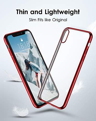 DTTO iPhone Xs Case, Clear Soft TPU Cover Case with Metal Luster Protactive Edge for Apple iPhone Xs(2018), Also Compatible with iPhone X(2017) 5.8 Inch, Red