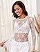 AKEWEI See Through Tops Long Sleeve Lace Fishnet Layering Blouses Sexy Sparkly Mesh Party Club Tee for Women(White,S)