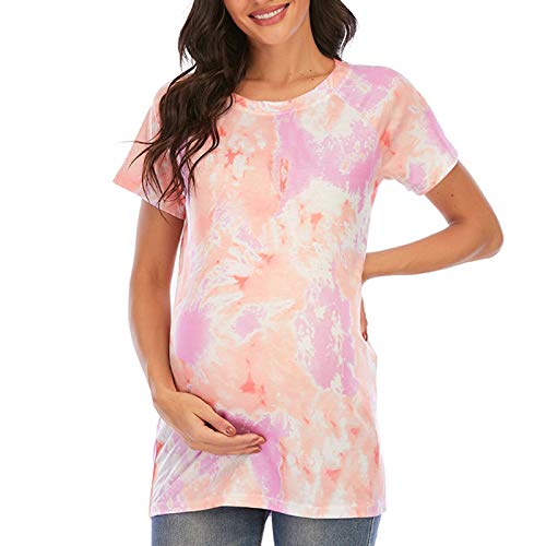 Tops, Kleidung, T-Shirt, Bluse, Damen, Schwangerschaft, Schwangerschaft, Batikfärbung, lässig, Umstandsbluse, Umstandsbluse, Yoga-Leggings mit Taschen, rose, M