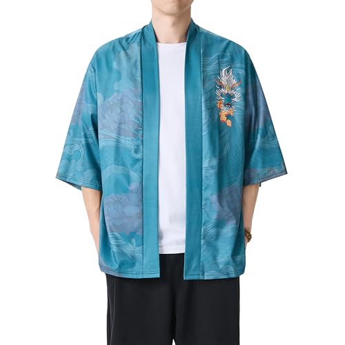 Image of PRIJOUHE Men's Japanese Kimono Cardigan Jackets Casual Long Sleeve Open Front Coat Lightweight Yukata Outwear
