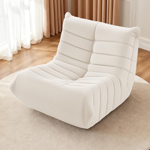 Image of HABUTWAY Bean Bag Chairs Fireside Lazy Floor Sofa,Single,Beige | Soft Teddy Fleece Bean Bag Sofa with High-Resilience Foam Filling,Beanbag for Living Room, Bedroom, Office