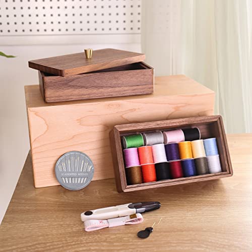 Sakulaya Wooden Sewing Basket Sewing Box Double Layer Storage Accessories Storage And Organizer Case Walnut #TOP6
